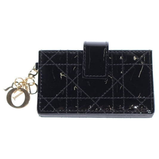 Dior Cannage Card Case Business Holder Black Patent Gold
