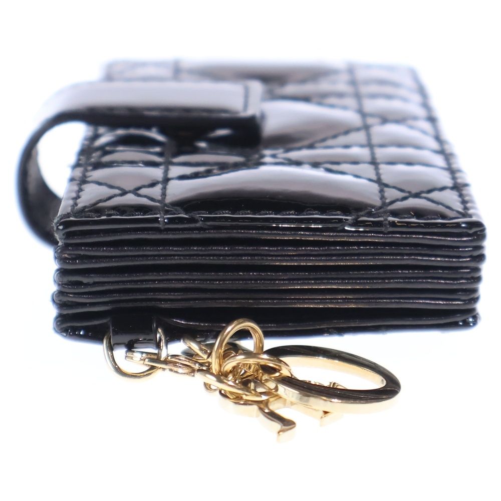 Dior Cannage Card Case Business Holder Black Patent Gold — view 3