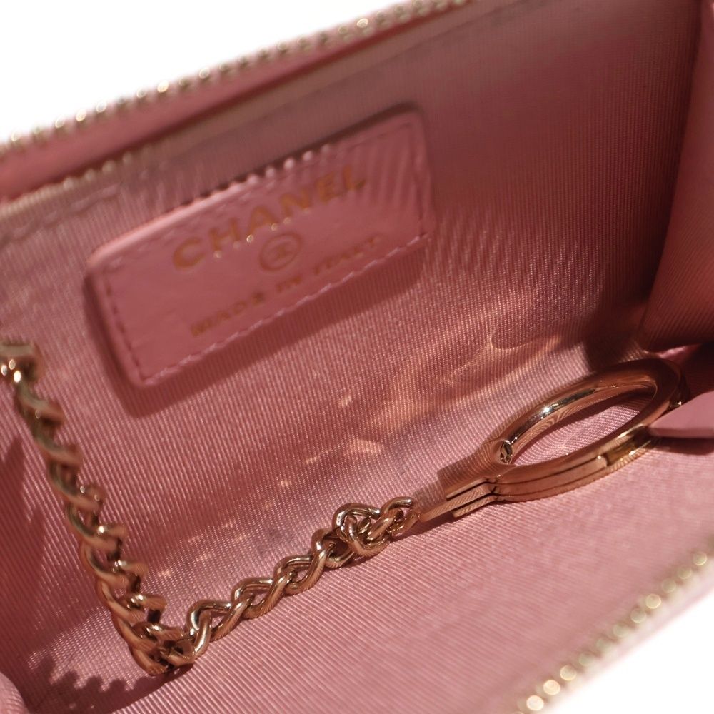 Chanel Camellia Coin Case Bag Charm Pink Leather Gold — view 4