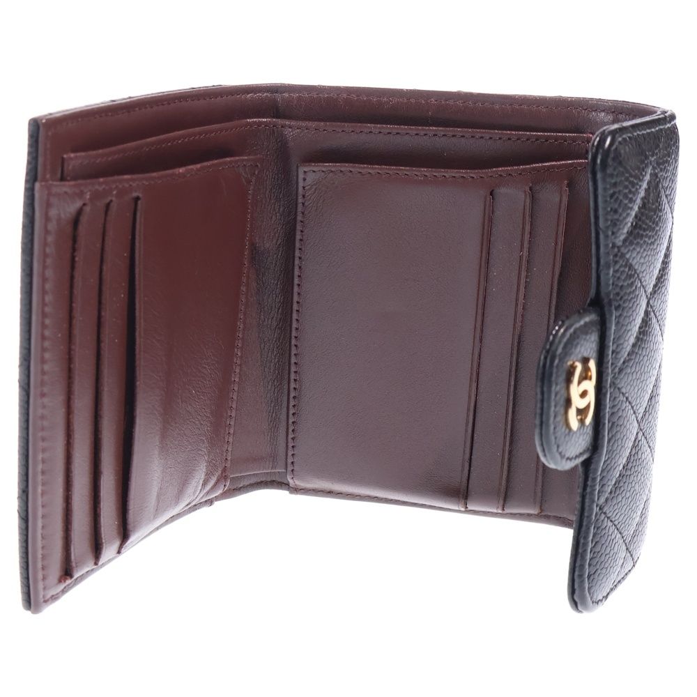 Chanel Quilted Trifold Compact Wallet Coin Case Black Caviar Leather Gold — view 4