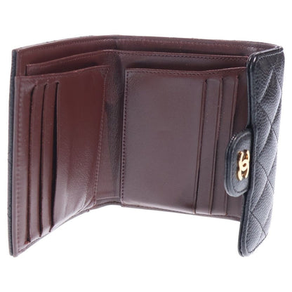 Chanel Quilted Trifold Compact Wallet Coin Case Black Caviar Leather Gold — view 4