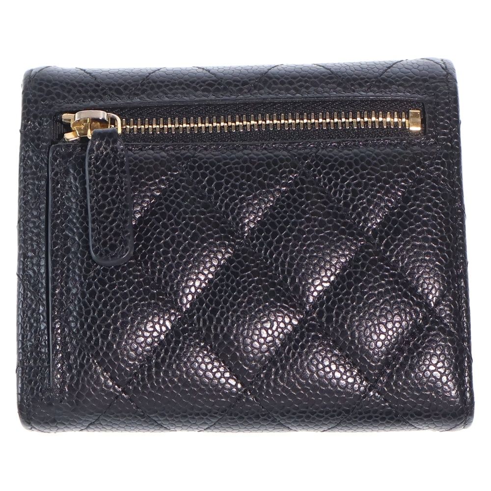 Chanel Quilted Trifold Compact Wallet Coin Case Black Caviar Leather Gold — view 2