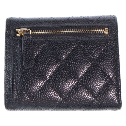 Chanel Quilted Trifold Compact Wallet Coin Case Black Caviar Leather Gold — view 2