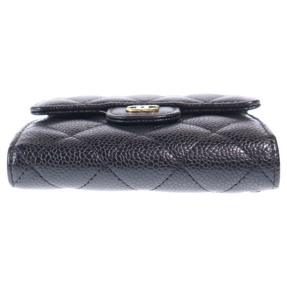 Chanel Quilted Trifold Compact Wallet Coin Case Black Caviar Leather Gold — view 6
