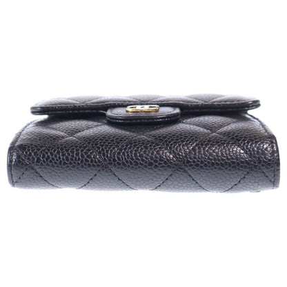 Chanel Quilted Trifold Compact Wallet Coin Case Black Caviar Leather Gold — view 6