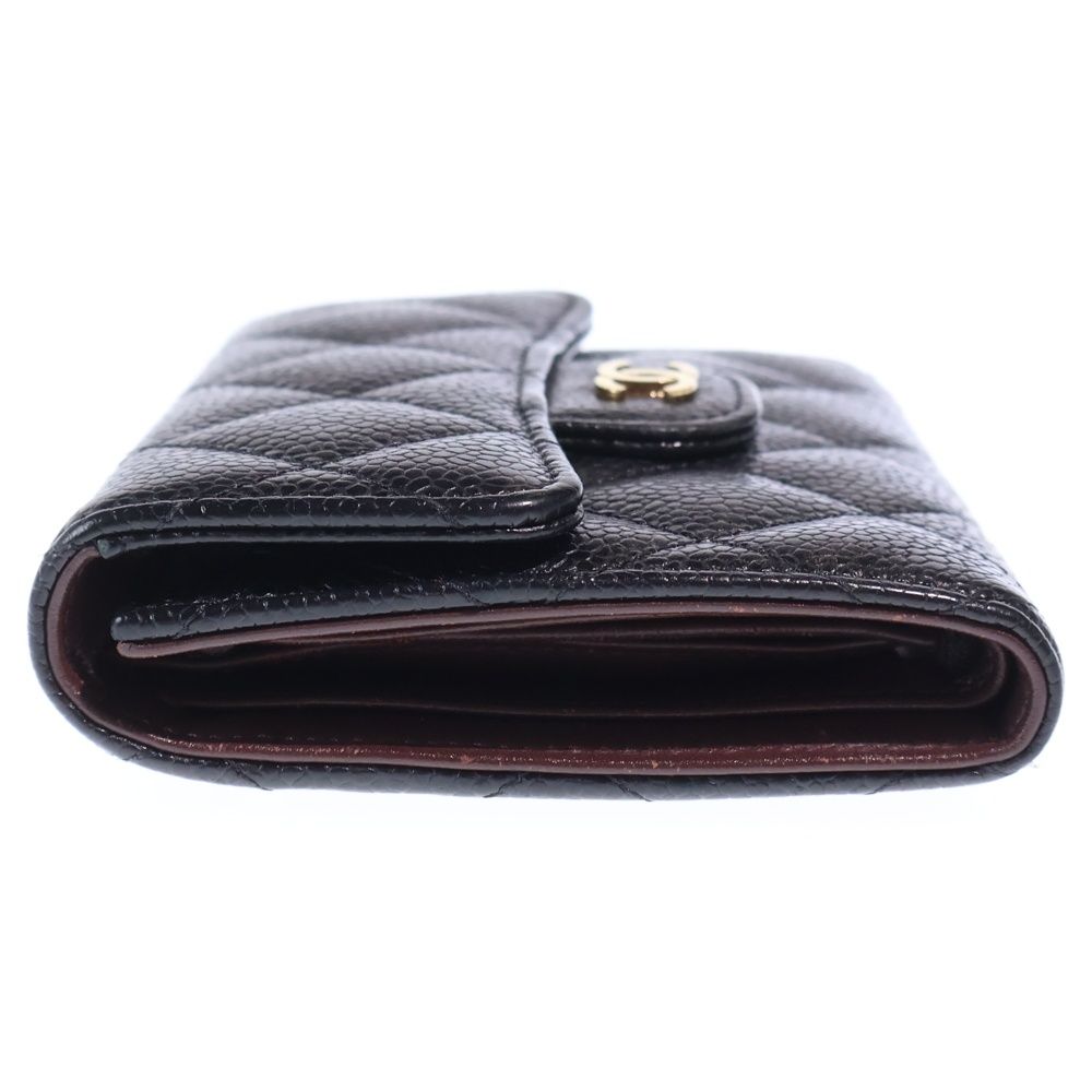 Chanel Quilted Trifold Compact Wallet Coin Case Black Caviar Leather Gold — view 3