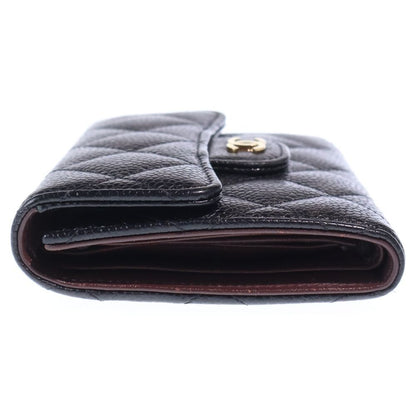 Chanel Quilted Trifold Compact Wallet Coin Case Black Caviar Leather Gold — view 3