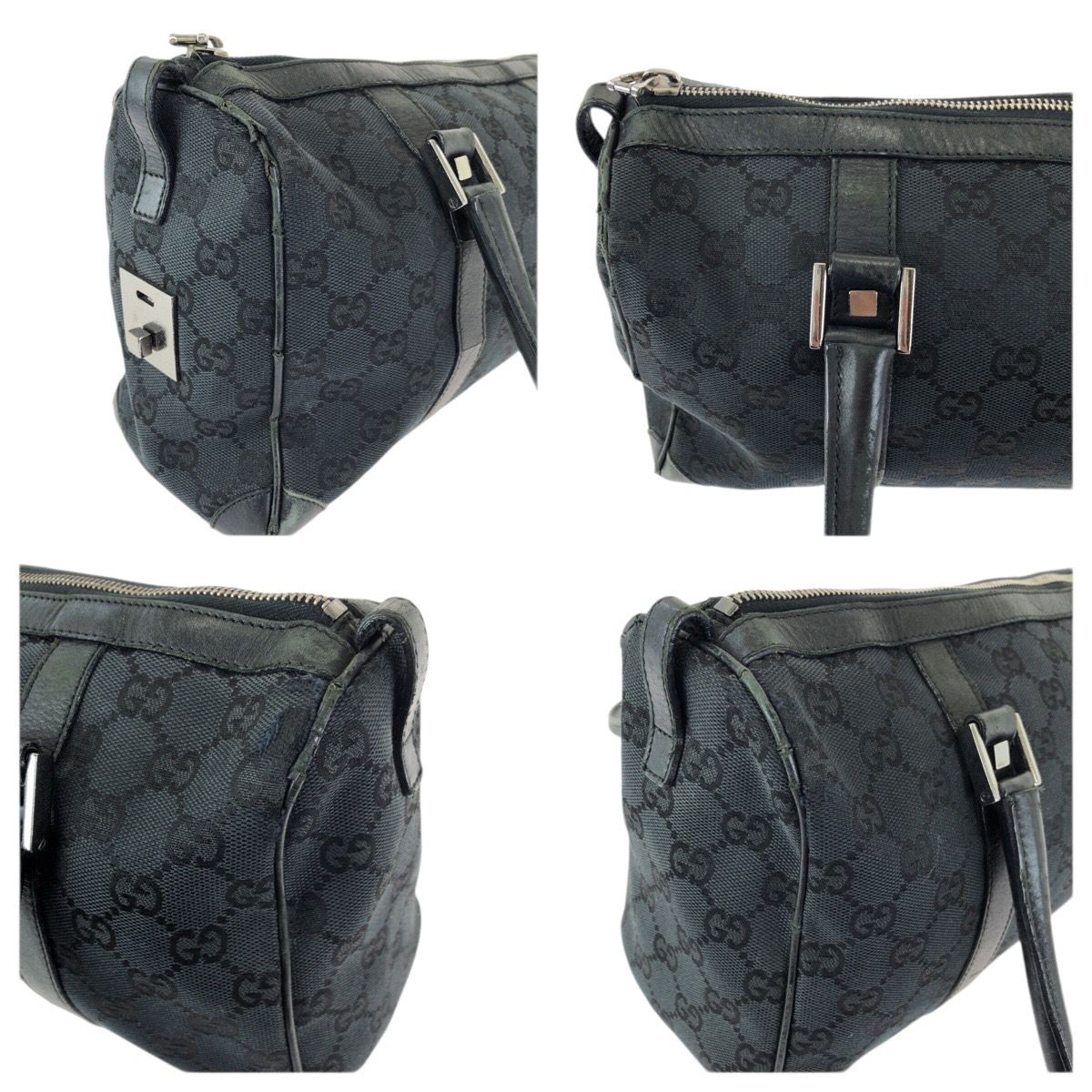 Gucci Black Silver GG Canvas Leather 000 Mini Boston Bag — view 5