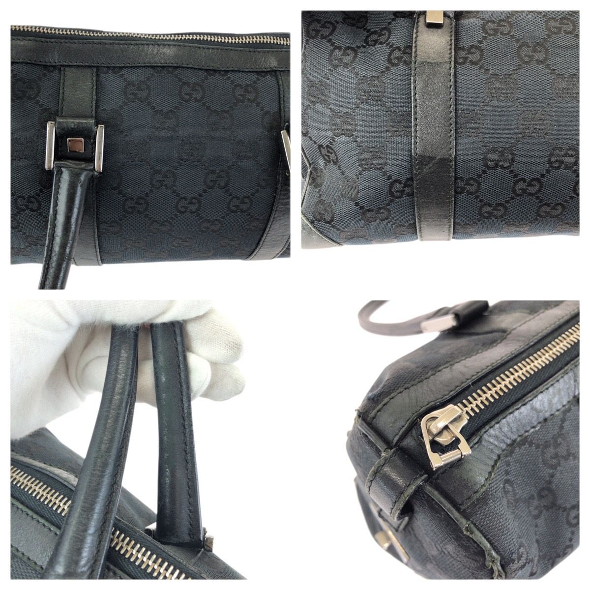 Gucci Black Silver GG Canvas Leather 000 Mini Boston Bag — view 6