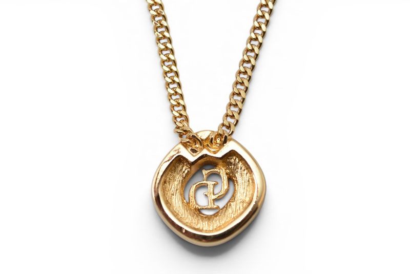 Dior Necklace Vintage CD Logo Line Stone Gold — view 5