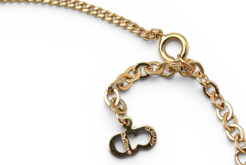 Dior Necklace Vintage CD Logo Line Stone Gold — view 3