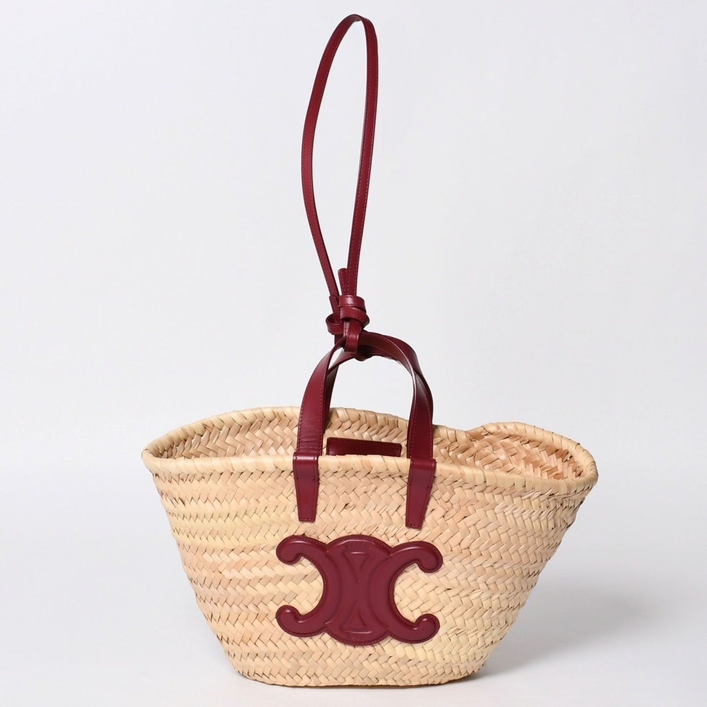 Celine Hand Bag Handbag Basket Bag Beige Wine Red Leather