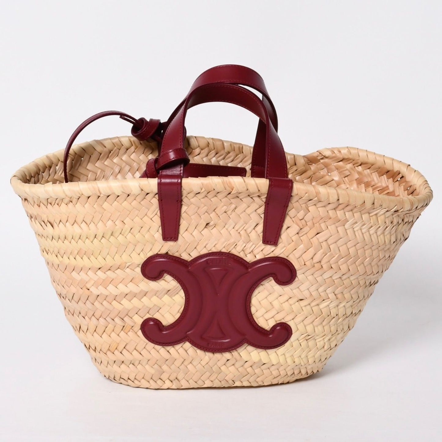 Celine Hand Bag Handbag Basket Bag Beige Wine Red Leather — view 2