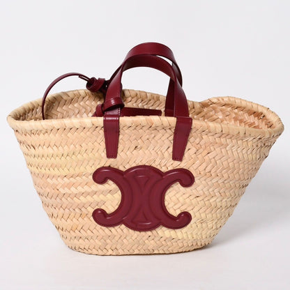 Celine Hand Bag Handbag Basket Bag Beige Wine Red Leather — view 2