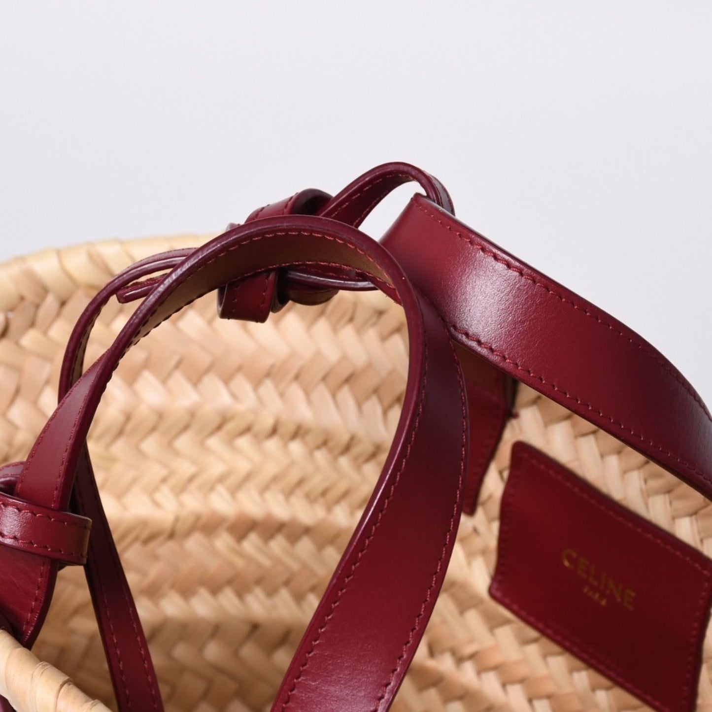 Celine Hand Bag Handbag Basket Bag Beige Wine Red Leather — view 7