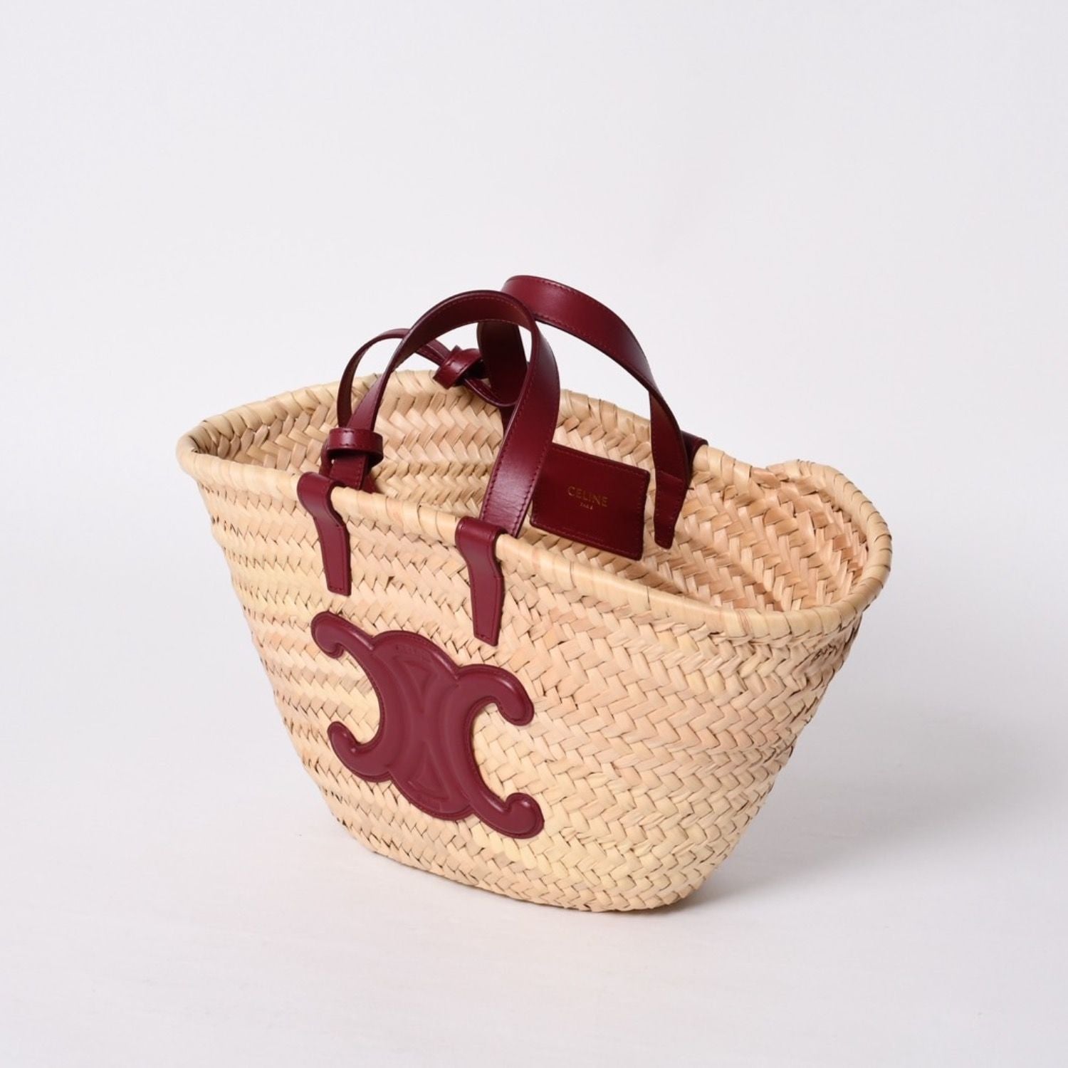 Celine Hand Bag Handbag Basket Bag Beige Wine Red Leather — view 4