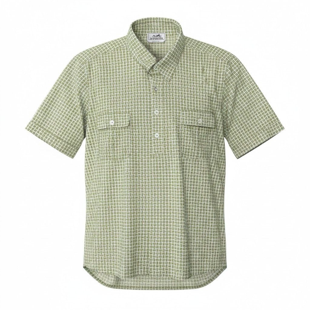 Hermes Kept Short Sleeve Polo Shirt Cotton Motif Allover Stretch