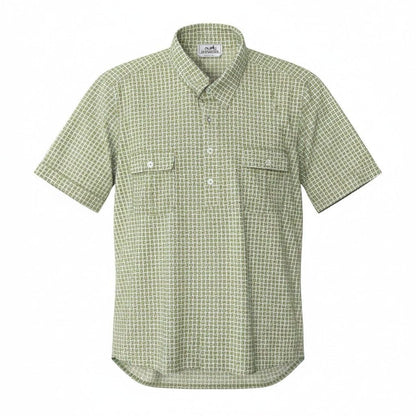 Hermes Kept Short Sleeve Polo Shirt Cotton Motif Allover Stretch