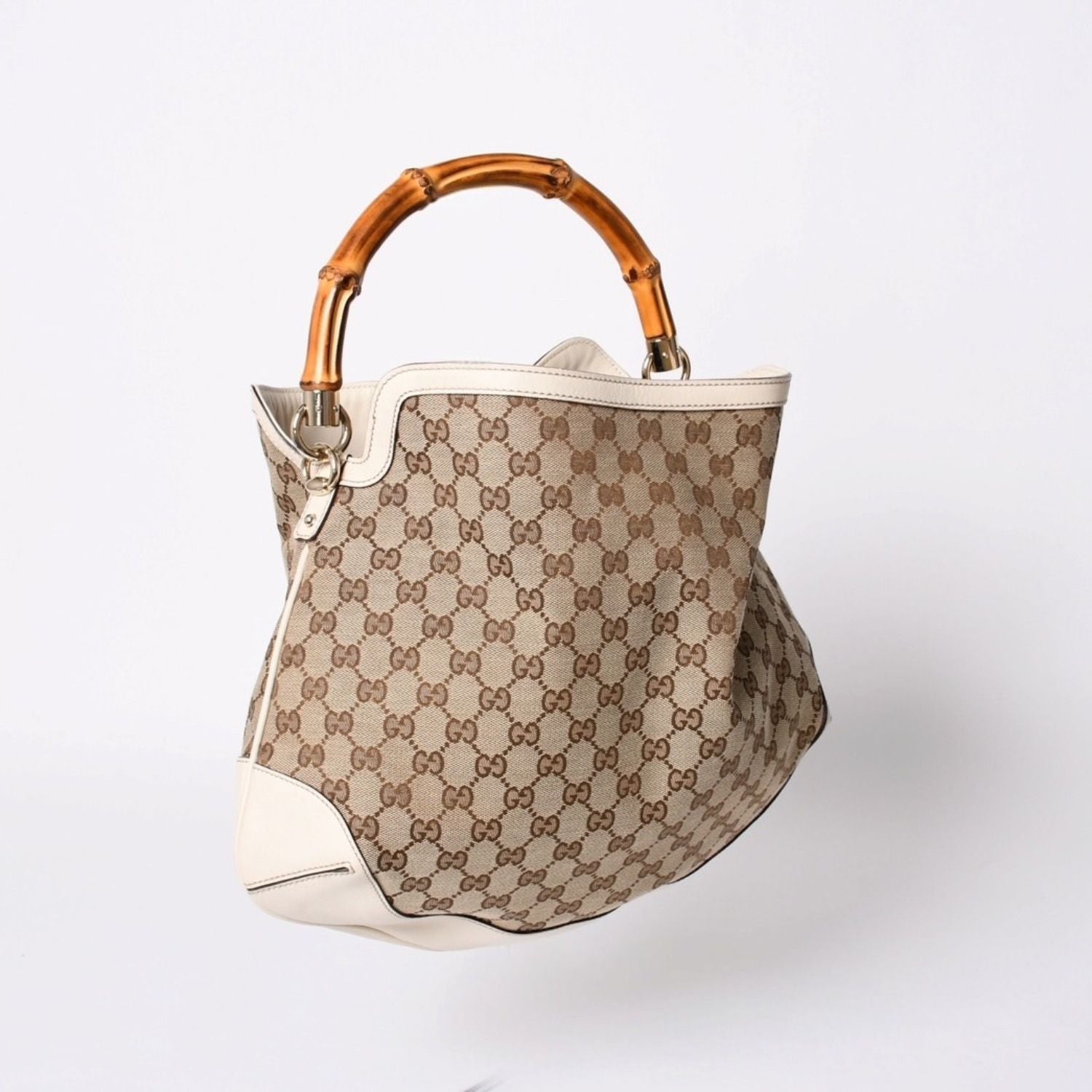 Gucci Bamboo 2-Way Hand Bag Handbag GG Canvas Beige Ivory — view 4