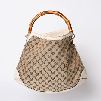 Gucci Bamboo 2-Way Hand Bag Handbag GG Canvas Beige Ivory — view 3