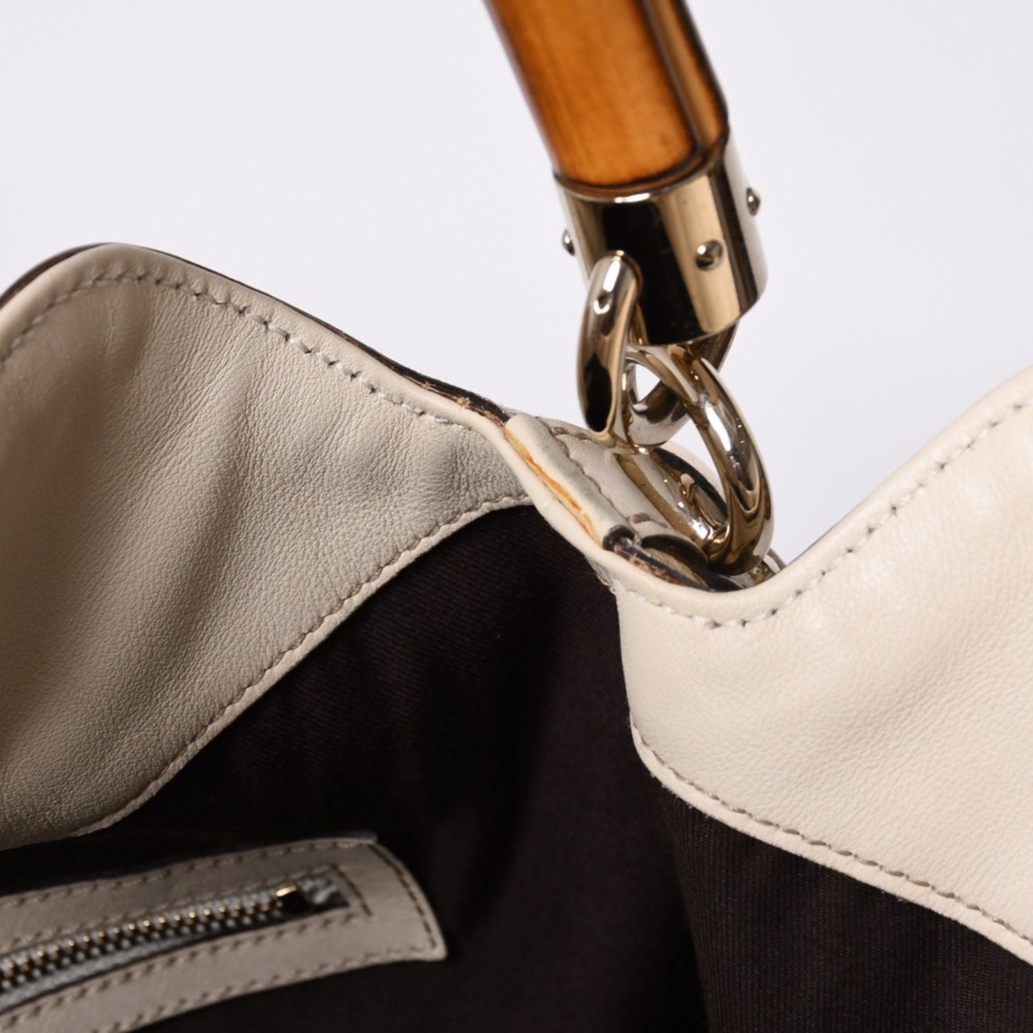 Gucci Bamboo 2-Way Hand Bag Handbag GG Canvas Beige Ivory — view 6