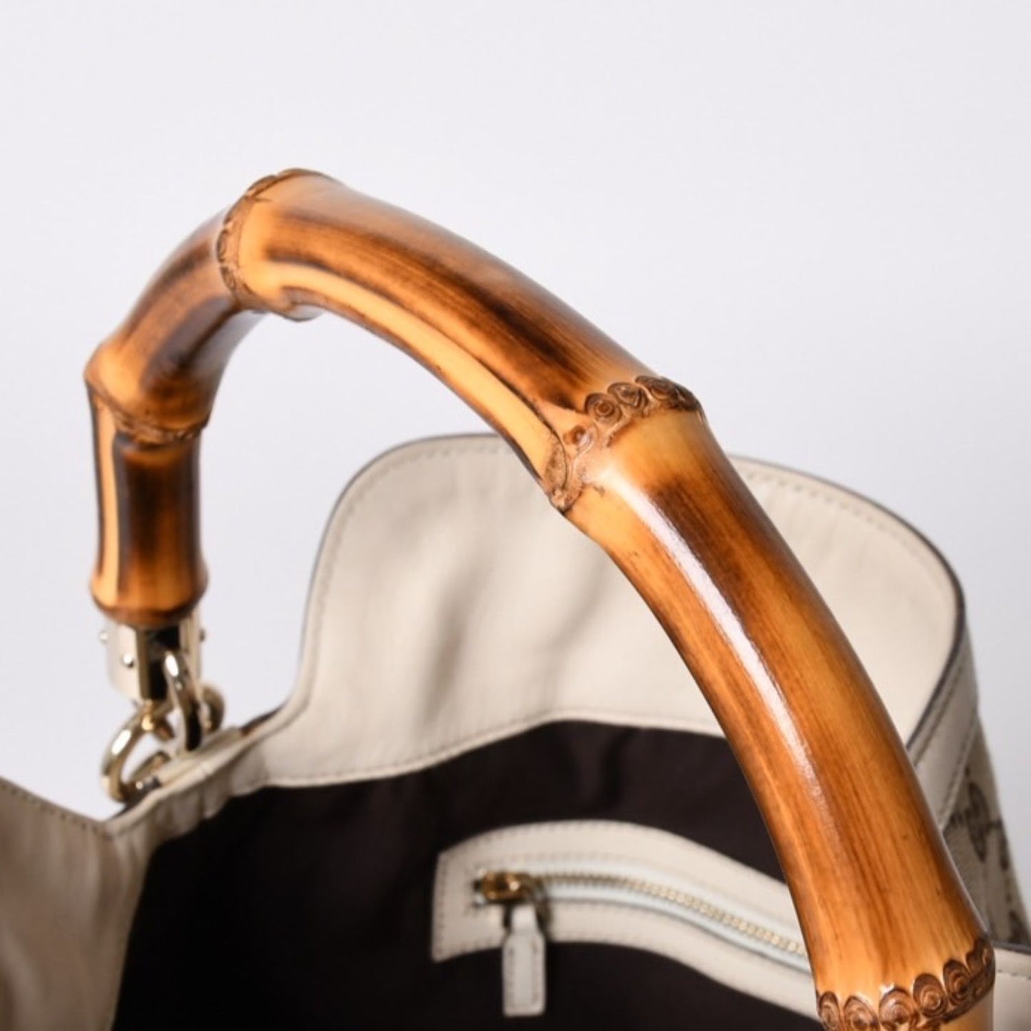 Gucci Bamboo 2-Way Hand Bag Handbag GG Canvas Beige Ivory — view 5