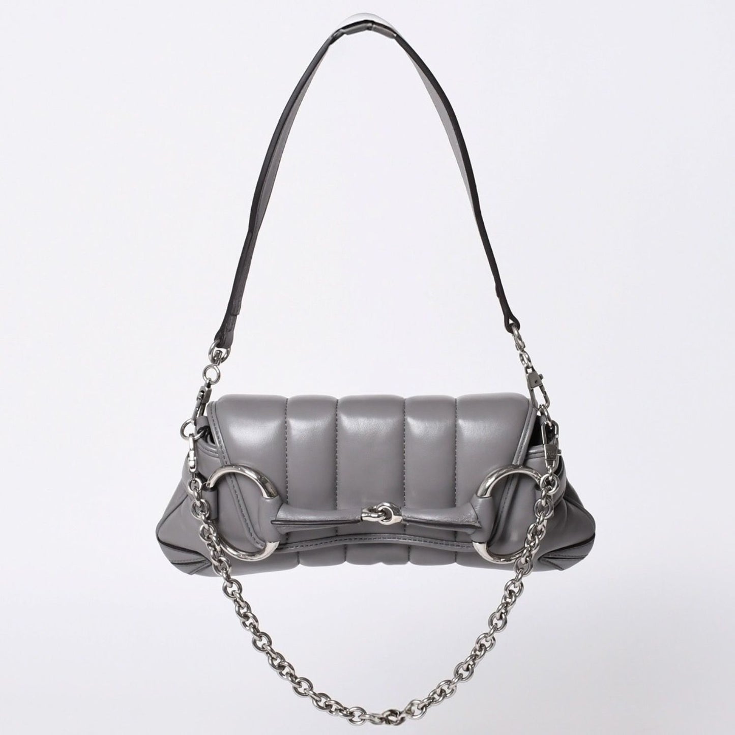 Gucci Horsebit 2-Way Shoulder Bag Leather Gray Silver