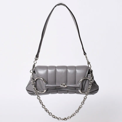 Gucci Horsebit 2-Way Shoulder Bag Leather Gray Silver