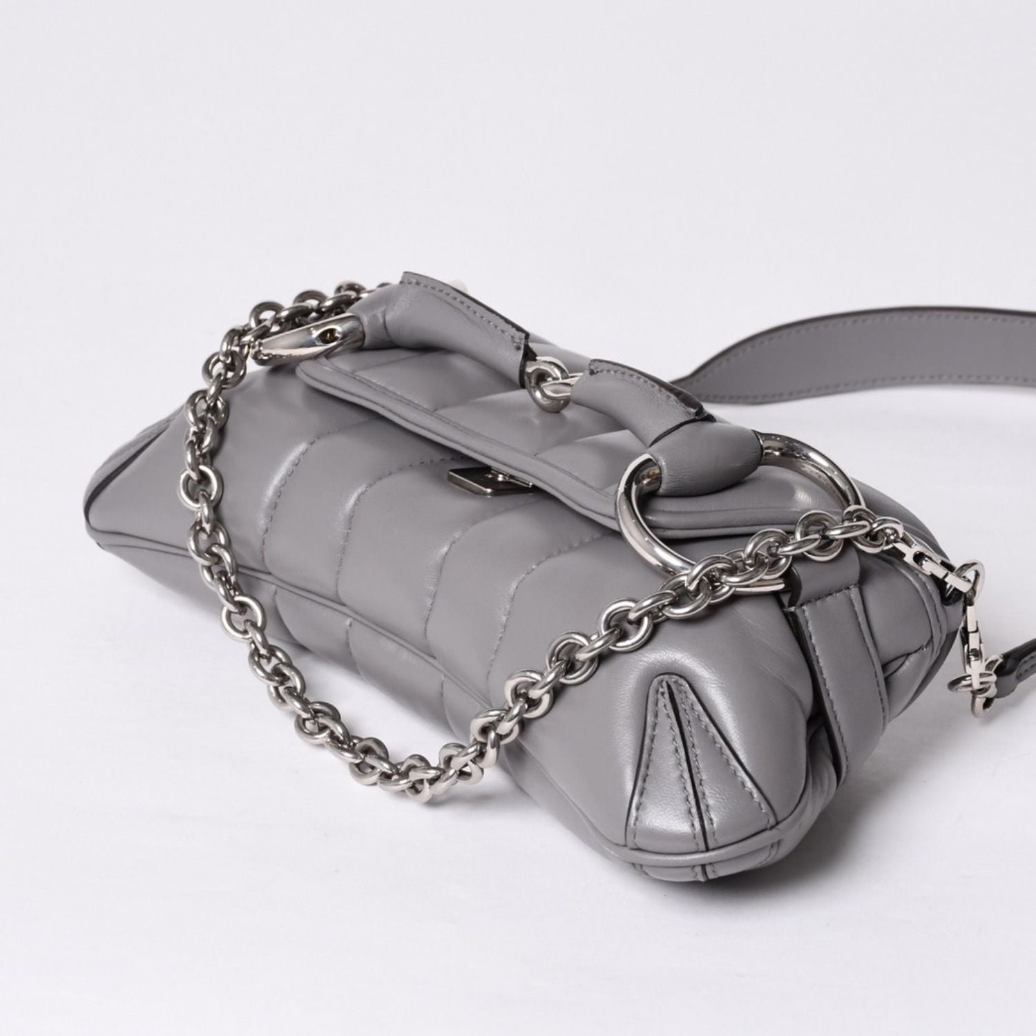 Gucci Horsebit 2-Way Shoulder Bag Leather Gray Silver — view 6