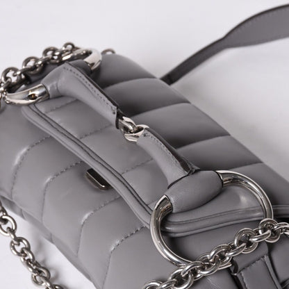 Gucci Horsebit 2-Way Shoulder Bag Leather Gray Silver — view 7