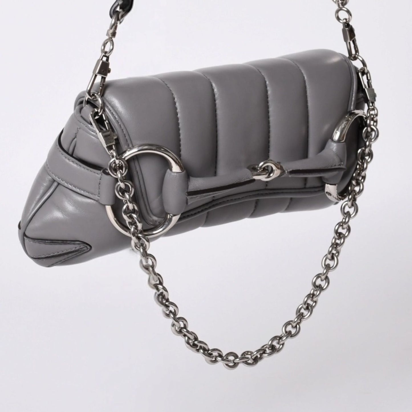 Gucci Horsebit 2-Way Shoulder Bag Leather Gray Silver — view 3