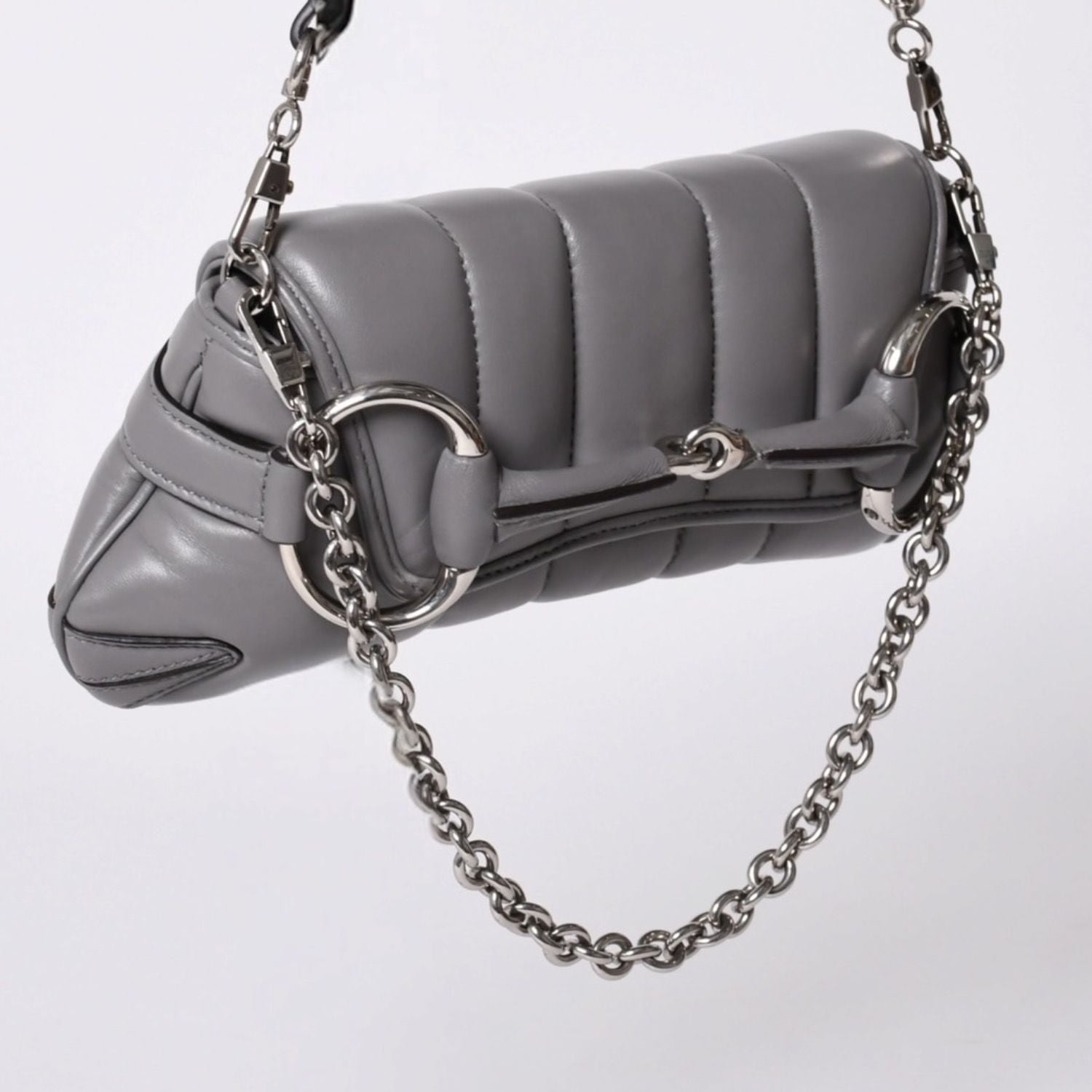 Gucci Horsebit 2-Way Shoulder Bag Leather Gray Silver — view 3