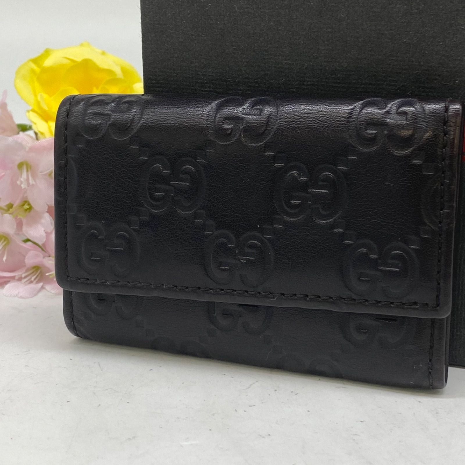 Gucci Key Case GG Marais the Leather 6 Keys Black Key Holder