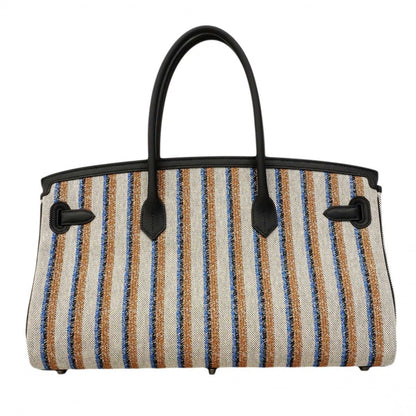 Hermes Shoulder Bag Birkin 39 Toile Ash Swift Black Multicolor Silver — view 6
