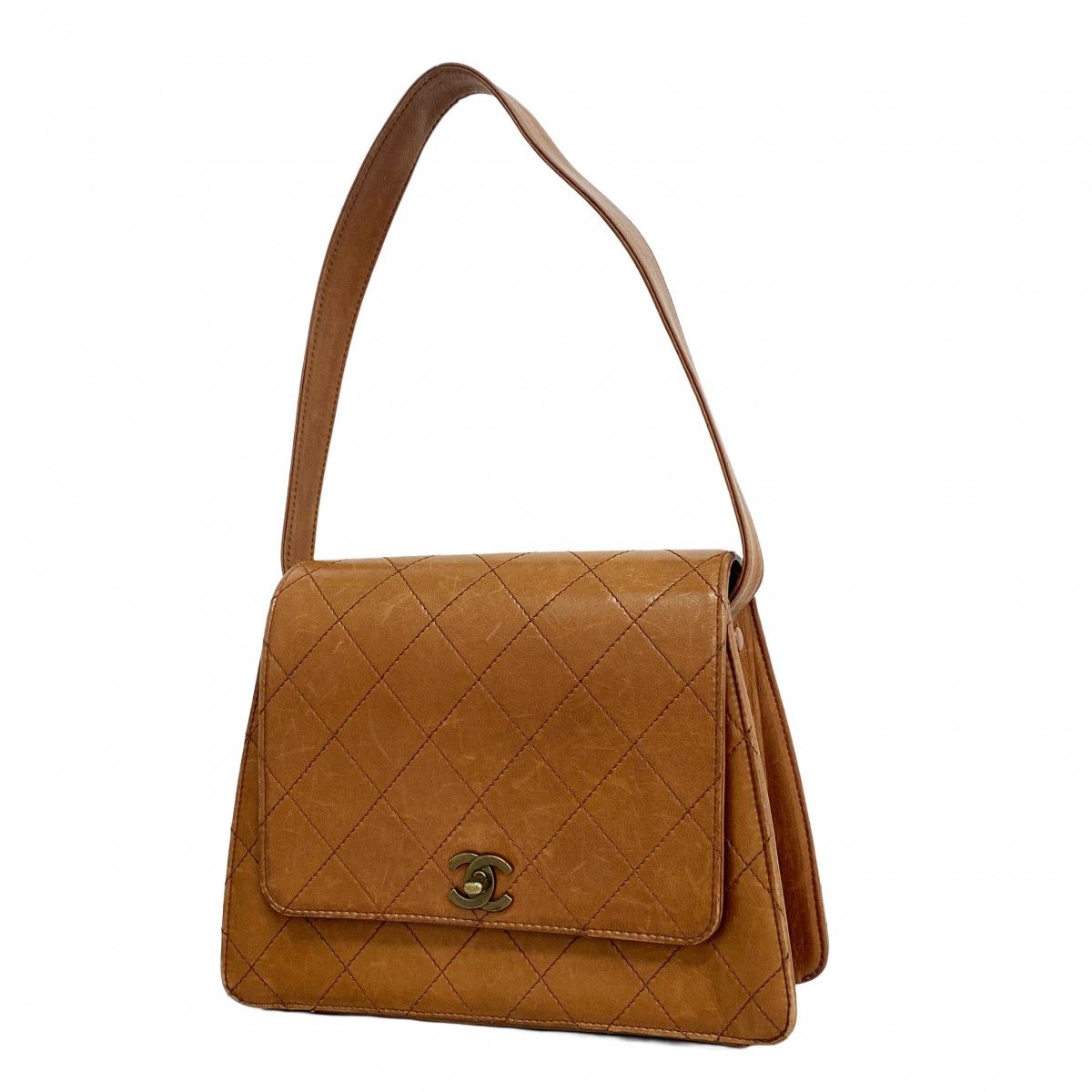 Chanel Shoulder Bag Quilted Lambskin Brown Gold