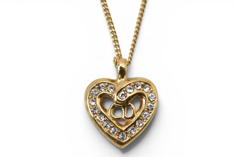 Dior Necklace Choca Vintage Heart Motif Line Stone Gold