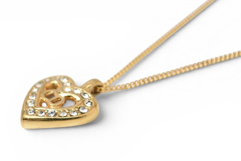 Dior Necklace Choca Vintage Heart Motif Line Stone Gold — view 3