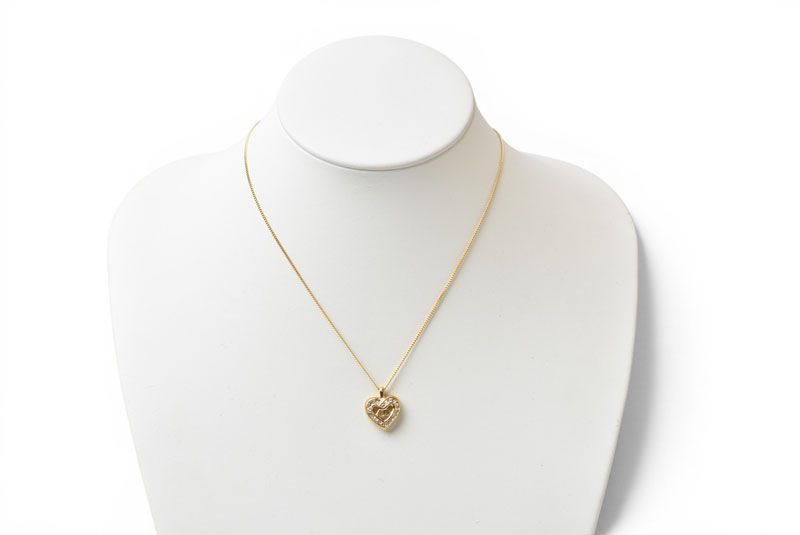 Dior Necklace Choca Vintage Heart Motif Line Stone Gold — view 6