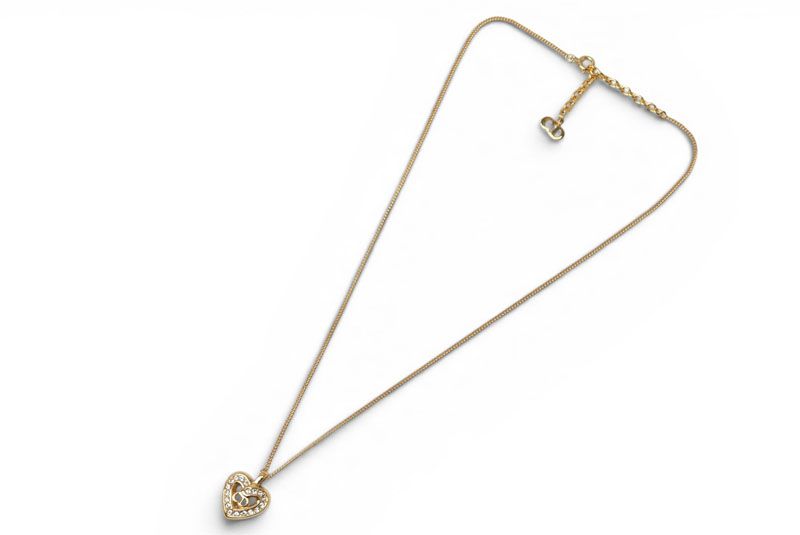 Dior Necklace Choca Vintage Heart Motif Line Stone Gold — view 2