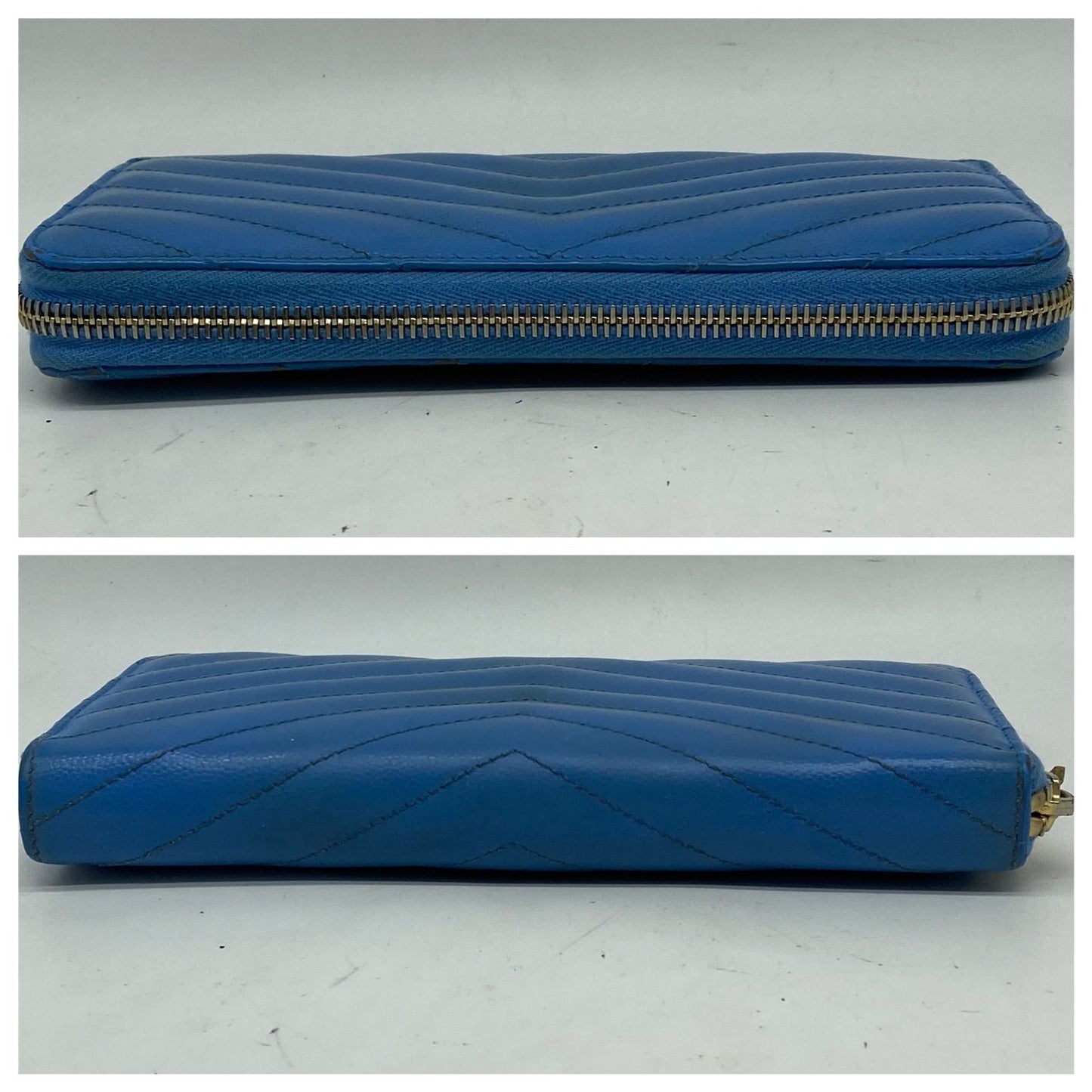 Saint Laurent Gold Logo Round Zip Wallet Light Blue — view 4