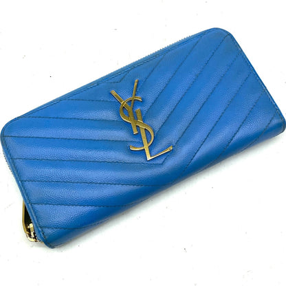 Saint Laurent Gold Logo Round Zip Wallet Light Blue — view 2