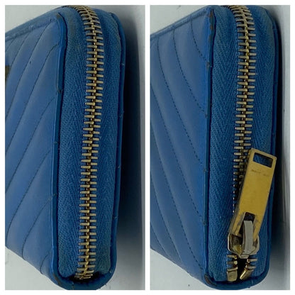 Saint Laurent Gold Logo Round Zip Wallet Light Blue — view 5