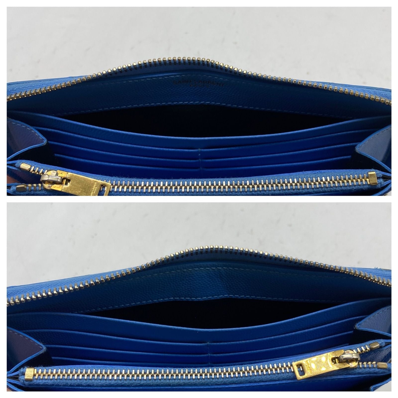 Saint Laurent Gold Logo Round Zip Wallet Light Blue — view 9