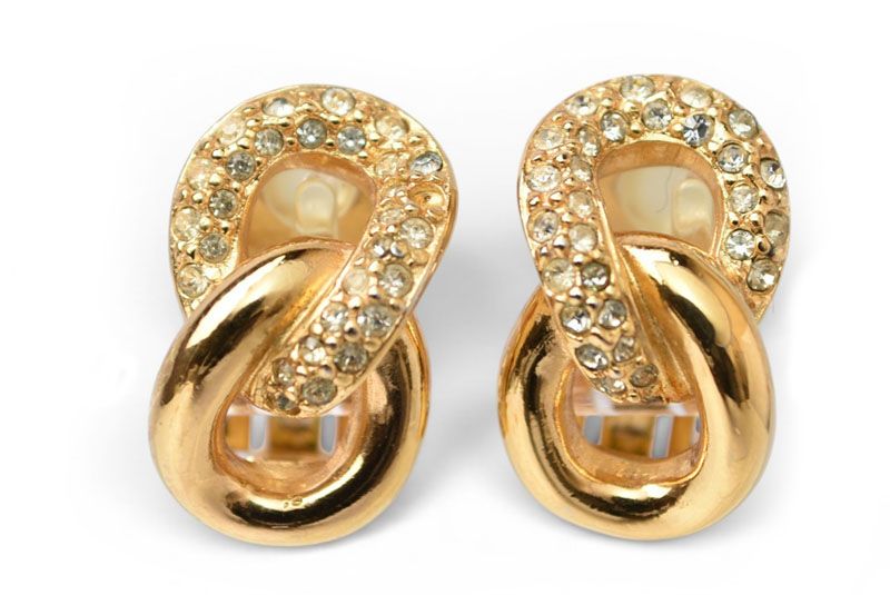 Dior Earrings Vintage Line Stone Gold