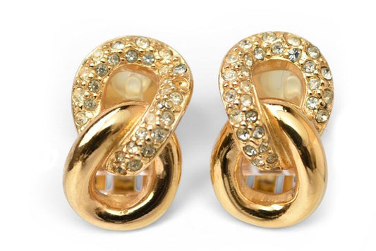 Dior Earrings Vintage Line Stone Gold