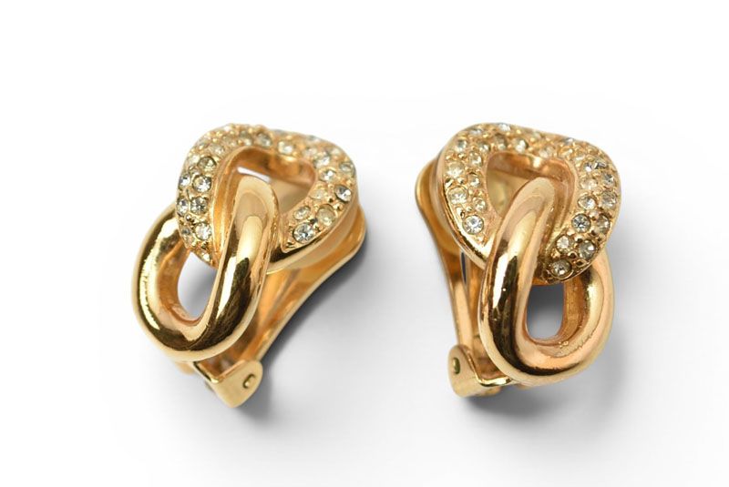 Dior Earrings Vintage Line Stone Gold — view 2
