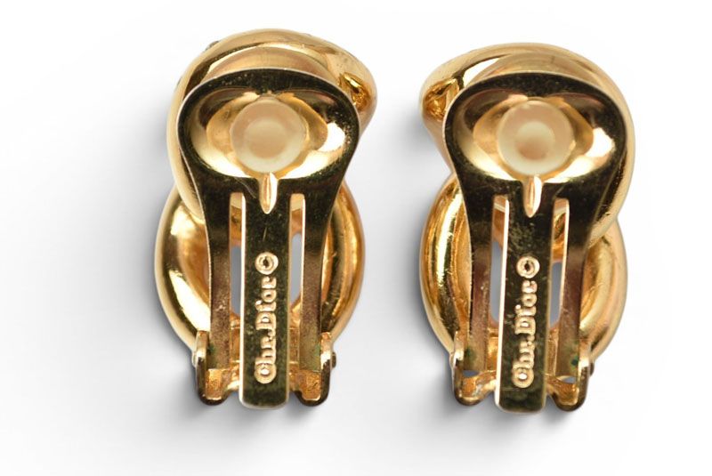Dior Earrings Vintage Line Stone Gold — view 4
