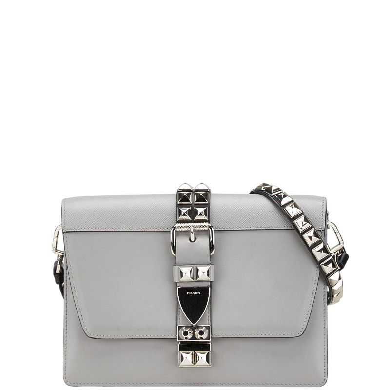 Prada Studs Crossbody Shoulder Bag Gray Leather 1