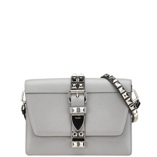 Prada Studs Crossbody Shoulder Bag Gray Leather 1
