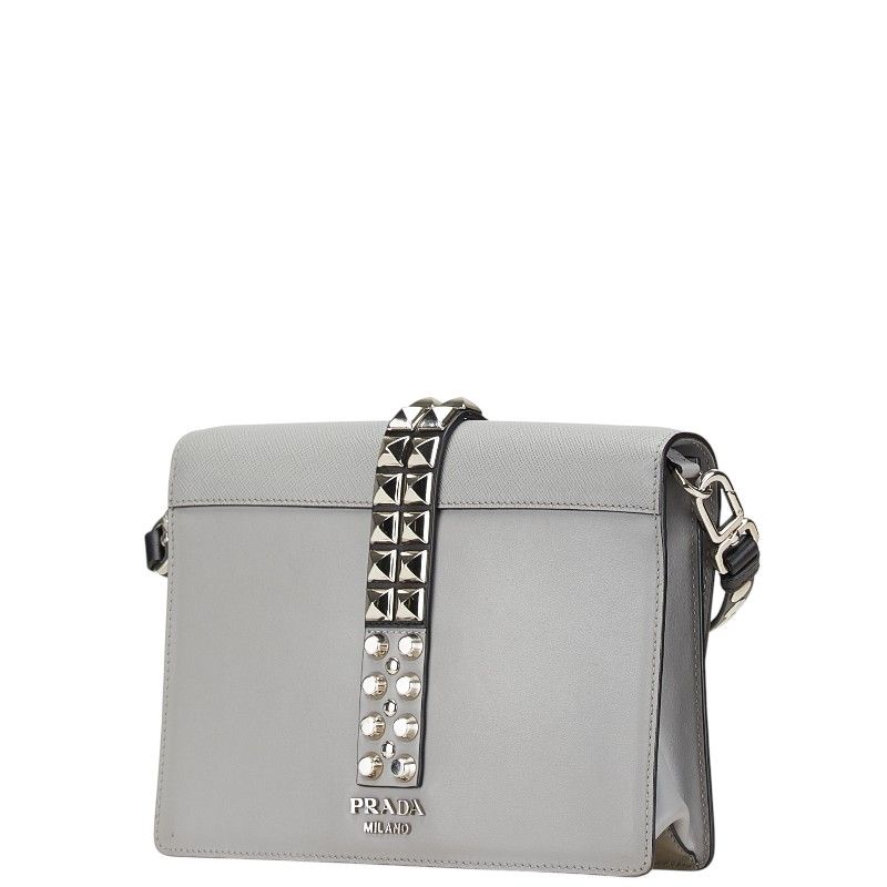 Prada Studs Crossbody Shoulder Bag Gray Leather 1 — view 2